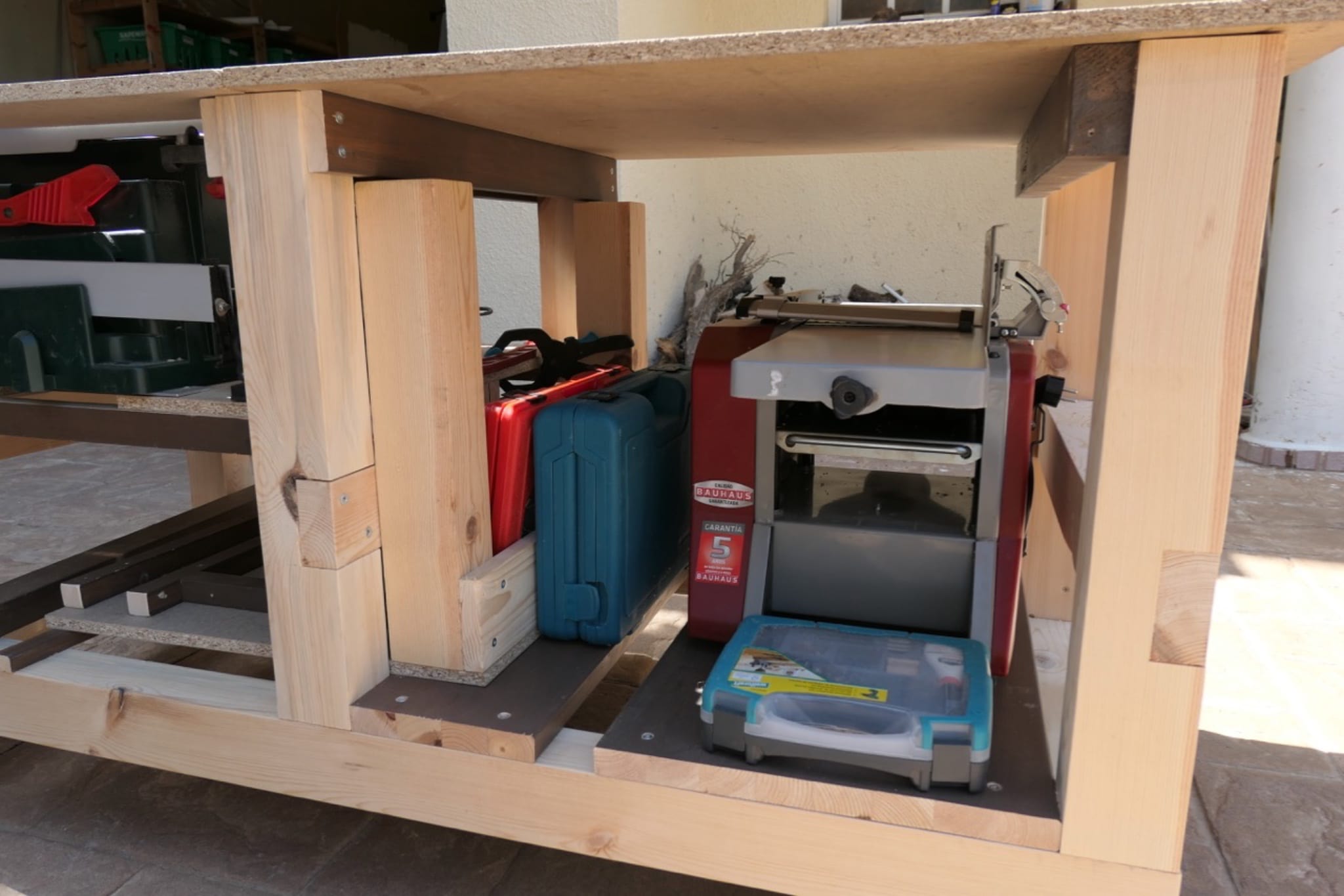 Tools packed into the bench